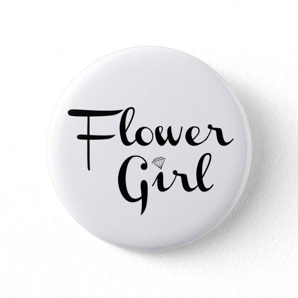 Flower Girl Retro Script Black on White Pinback Button