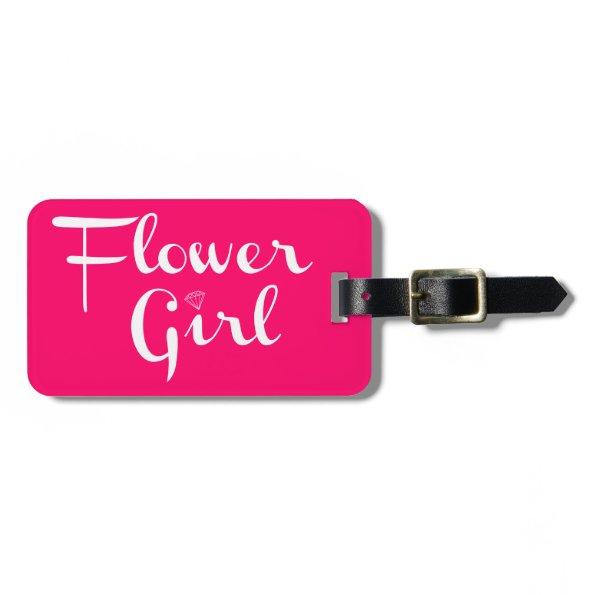 Flower Girl Retro Script White on Hot Pink Luggage Tag