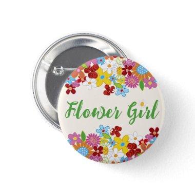 FLOWER GIRL Spring Flowers Garden Wedding Name Tag Pinback Button
