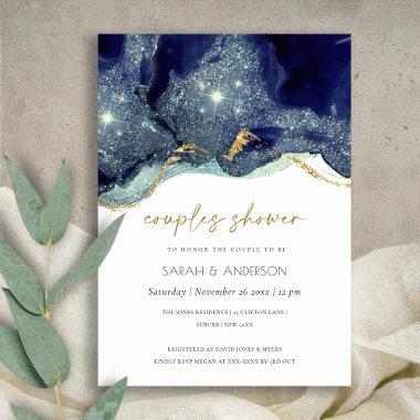 Fluid Abstract Navy Glitter Couples Shower Invite