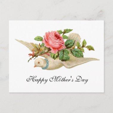 FLYING DOVE WITH PINK ROSE Mother's Day PostInvitations