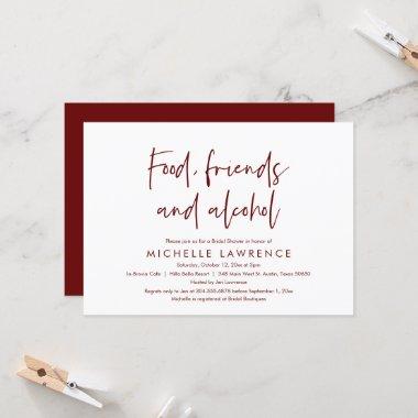 Food, Friends and Alcohol, Casual Bridal Shower Invitations