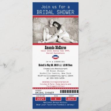 Football Ticket Blue and Red Bridal Shower Invitations
