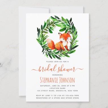 Fox Bridal Shower Cute Watercolor Woodland Foliage Invitations