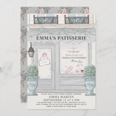 French Bakery Patisserie Paris Gray Bridal Shower Invitations
