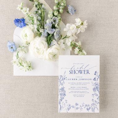 French Blue & White Victorian Floral Bridal Shower Invitations