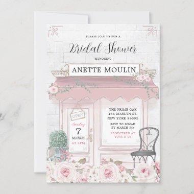 French Floral Paris Cafe Bridal Shower Invitations