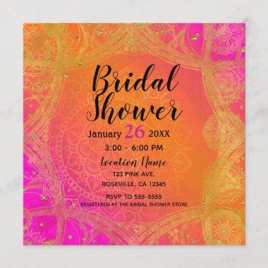 Fuchsia Pink Orange Gold Indian Mandala Bridal Invitations