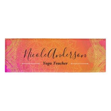 Fuchsia Pink Orange Gold Indian Mandala Wedding Name Tag