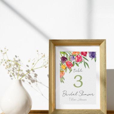 Fun and Bright Tulips and Greenery Bridal Shower Table Number