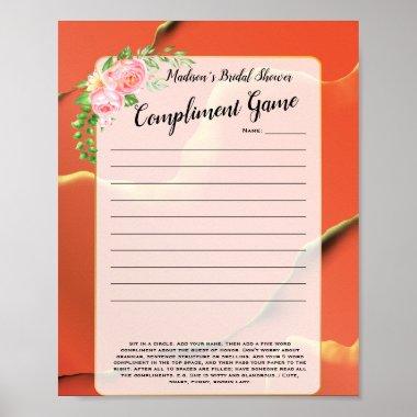 Fun Fab 5 word Compliment Game Bridal Shower Poster