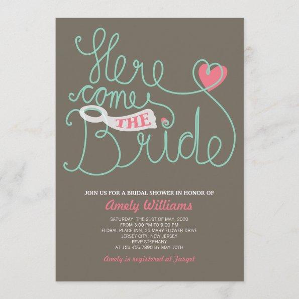 Fun Lettering Pink Brown Bridal Shower Invite