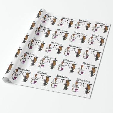 Funny Basset Hound Bride and Groom Wedding Art Wrapping Paper