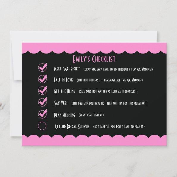 Funny Bridal Shower Invitations -- Funny Checklist