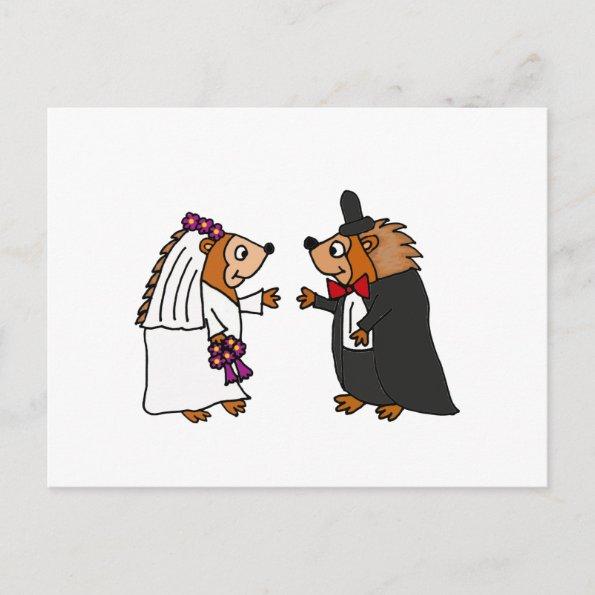 Funny Bride and Groom Hedgehog Wedding Art PostInvitations