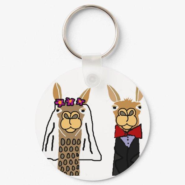 Funny Llama Bride and Groom Wedding Art Keychain