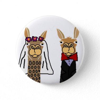 Funny Llama Bride and Groom Wedding Art Pinback Button
