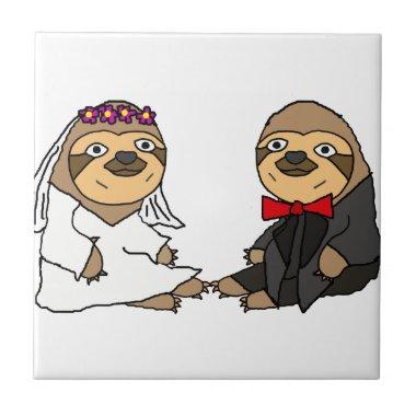 Funny Sloth Bride and Groom Wedding Ceramic Tile