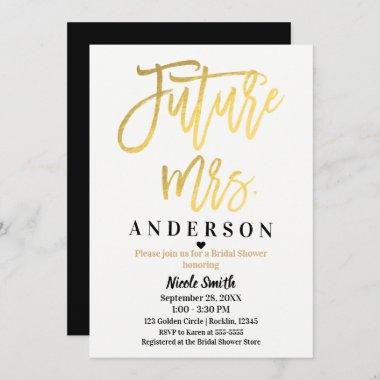 Future Mrs. Gold Foil Modern Script Bridal Shower Invitations