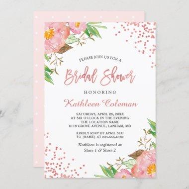 Garden Botanical Floral Polka Dots Bridal Shower Invitations