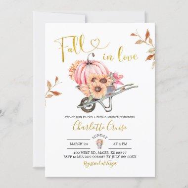 Gardening Pink Pumpkin Fall in Love Bridal Shower Invitations