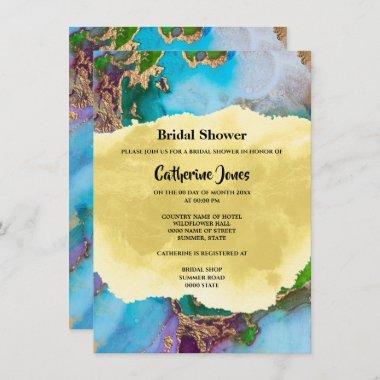 Geode abstract peacock colors watercolor agate Invitations