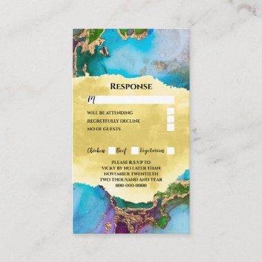 Geode faux gold peacock colors agate rsvp chic enclosure Invitations