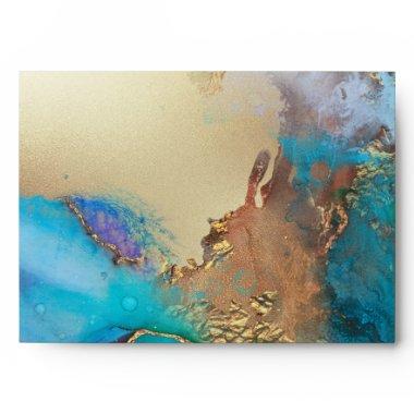 Geode modern agate faux gold peacock colors chic envelope