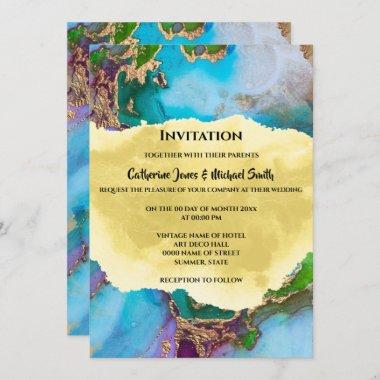 Geode peacock colors abstract agate modern chic Invitations