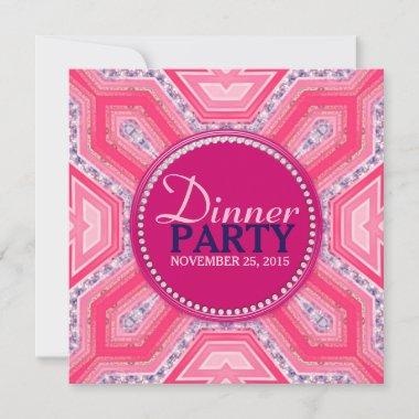 Geometric Tech Pink Lilac Dinner Party Invitations