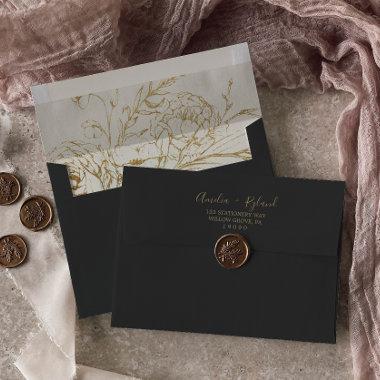 Gilded Floral | Charcoal & Gold Wedding Invitations Envelope
