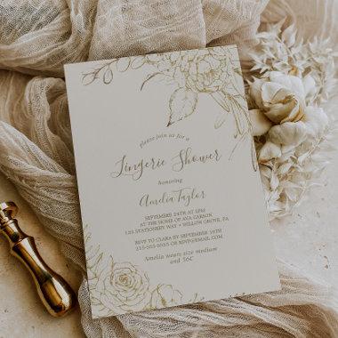 Gilded Floral | Cream and Gold Lingerie Shower Invitations