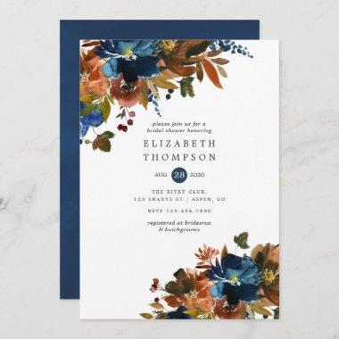Ginger and Navy Floral Bridal Shower Invitations