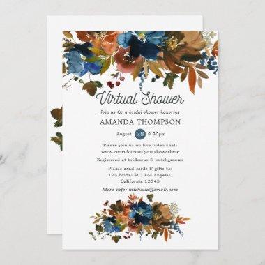 Ginger and Navy Floral Virtual Bridal Shower Invitations
