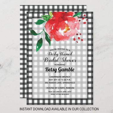 Gingham Derby Rose Bridal Shower Invitations