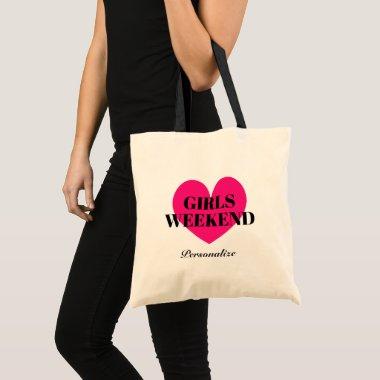 Girls weekend trip neon pink heart icon glamorous tote bag