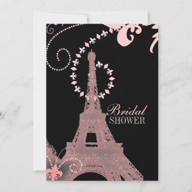 girly chic black and pink paris eiffel tower Invitations