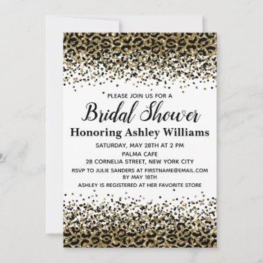 Girly Leopard Black Gold Bridal Shower Invitations