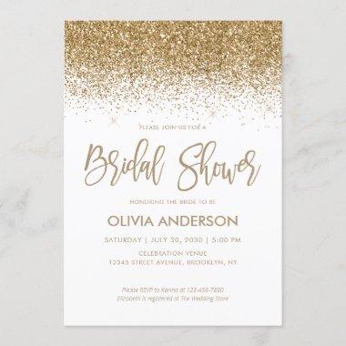 Glam Gold Glitter Sparkle Confetti Bridal Shower Invitations