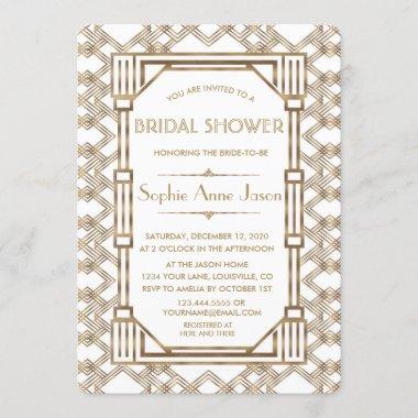 Glam White Gold Great Gatsby Bridal Shower Invitations