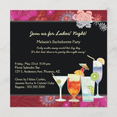 Glamorous Cocktails Cute Pink Bachelorette Party Invitations