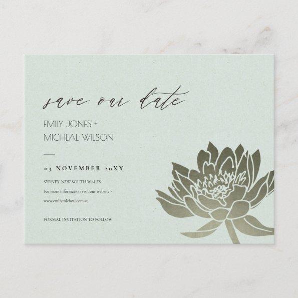 GLAMOROUS PALE BLUE SILVER LOTUS SAVE THE DATE ANNOUNCEMENT POSTInvitations