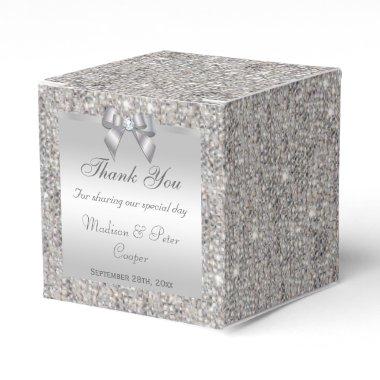Glamorous Silver Sequins Bow Diamond Favor Boxes
