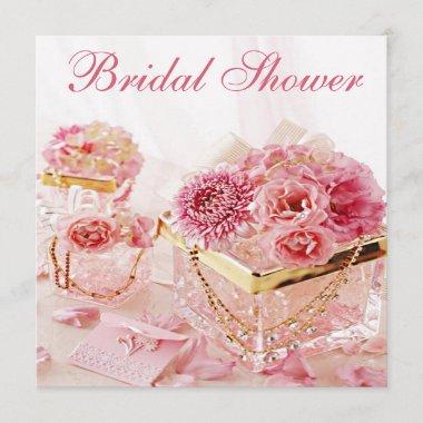 Glamour Jewels, Pink Flowers & Boxes Bridal Shower Invitations