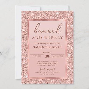 Glamour rose gold glitter typography bridal brunch Invitations