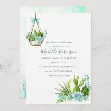Glass Terrarium Succulent Bridal Shower Invitations