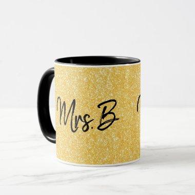 Glitter Custom Yellow Gold Mrs Initial Mug