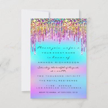 Glitter Drips Bridal Shower Sweet 16th Holograph Invitations