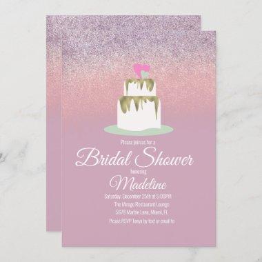 Glitter Foil Wedding Cake Tier Bridal Shower Invitations