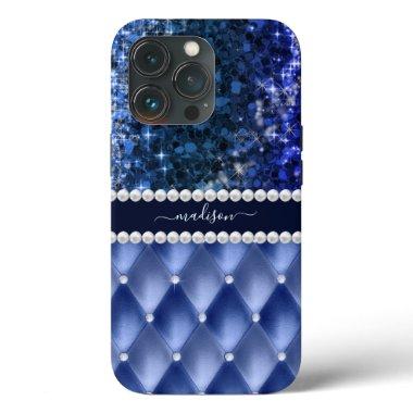 Glitter Girly Sparkle Luxury Navy Blue iPhone 13 Pro Case